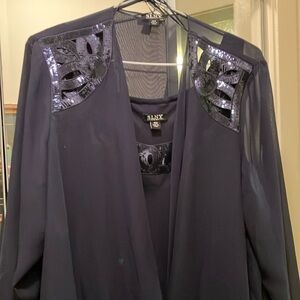 NWT SLNY “Sapphire” Sequin Detail Long Sleeve Chiffon Tiered 2-Pc Jacket Dress